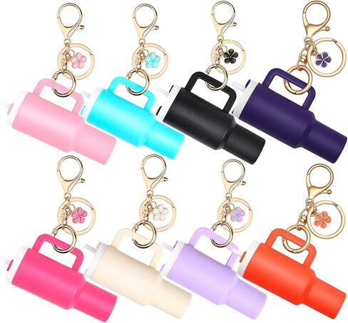 8pcs Mini Tumbler Keychain for Stanley Cup Cute Chapstick Holder Key Chain Charms Accessories for Women Backpack in Saudi Arabia