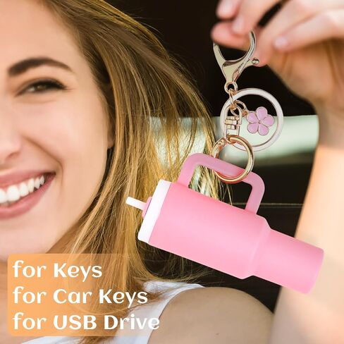 8pcs Mini Tumbler Keychain for Stanley Cup Cute Chapstick Holder Key Chain Charms Accessories for Women Backpack in Saudi Arabia