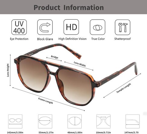Retro Aviator Sunglasses for Women & Men Lightweight Square Shade UV400 Protection Unisex Sun Glasses Frame in Kuwait
