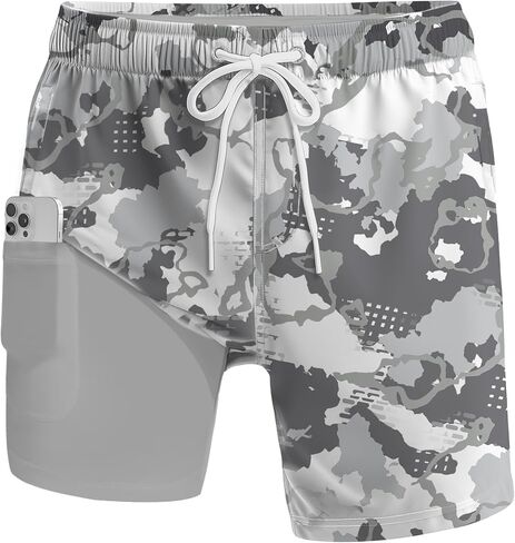 Palmyth 2 in 1 Mens Swim Trunks with Compression Liner 5 Inch Quick Dry Men's Swim Suit with Pockets in Kuwait