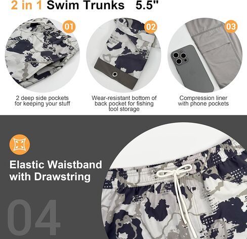 Palmyth 2 in 1 Mens Swim Trunks with Compression Liner 5 Inch Quick Dry Men's Swim Suit with Pockets in Kuwait