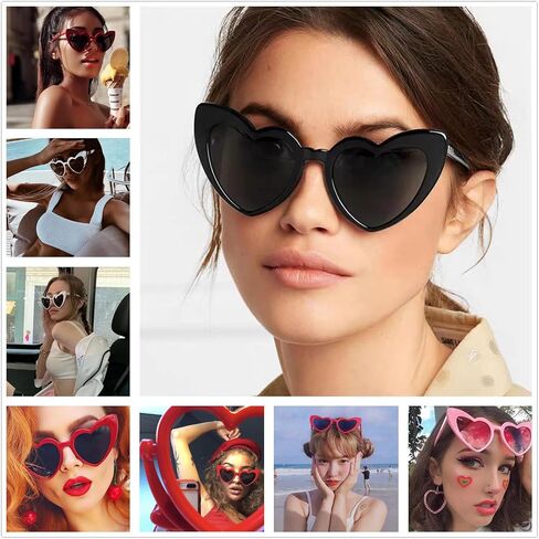 Vintage Love Heart Shaped Sunglasses for Women, Cat Eye Mod Style Retro Glasses in Saudi Arabia