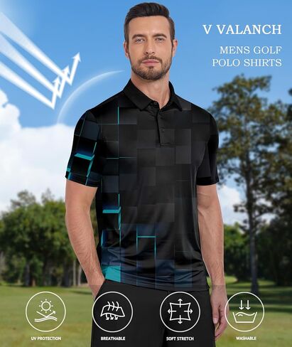 V Valanch Mens Polo قمصان قصيرة الأكمام رطوبة الفتل غولف تنس بولو القمصان غير الرسمية in Kuwait