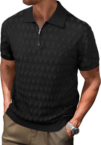 Arach&Cloz Mens Zipper Polo 3D Texture Shirts 2025 Spring Summer Fashion Knit Golf Tops Short Sleeve Dress Clothes in Saudi Arabia
