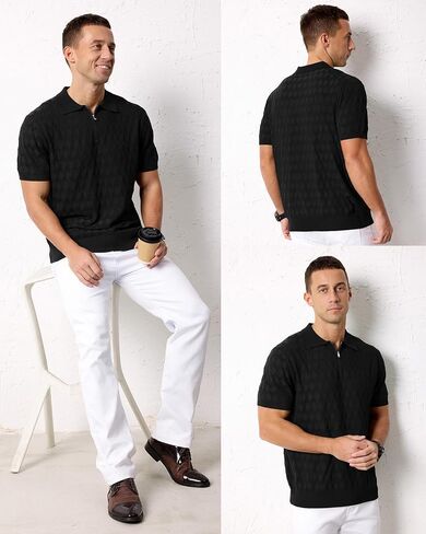 Arach&Cloz Mens Zipper Polo 3D Texture Shirts 2025 Spring Summer Fashion Knit Golf Tops Short Sleeve Dress Clothes in Saudi Arabia