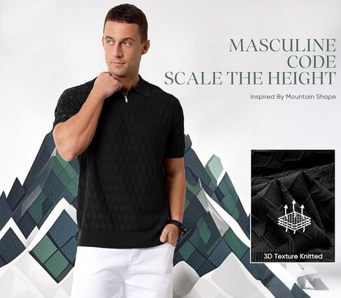 Arach&Cloz Mens Zipper Polo 3D Texture Shirts 2025 Spring Summer Fashion Knit Golf Tops Short Sleeve Dress Clothes in Saudi Arabia