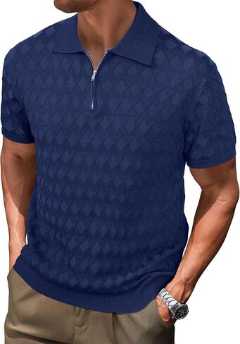 Arach&Cloz Mens Zipper Polo 3D Texture Shirts 2025 Spring Summer Fashion Knit Golf Tops Short Sleeve Dress Clothes in Saudi Arabia