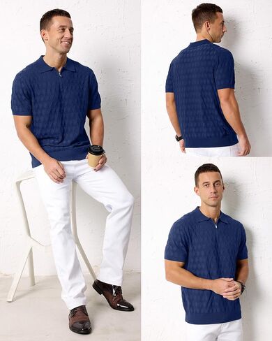 Arach&Cloz Mens Zipper Polo 3D Texture Shirts 2025 Spring Summer Fashion Knit Golf Tops Short Sleeve Dress Clothes in Saudi Arabia