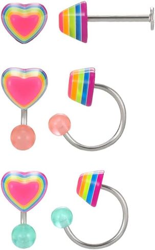 3PS 16G Star/Heart Body Piercing Jewelry Cute Colorful Nose Rings and Lip Rings Set Neon Labret Stud Piercing Jewelry in Saudi Arabia
