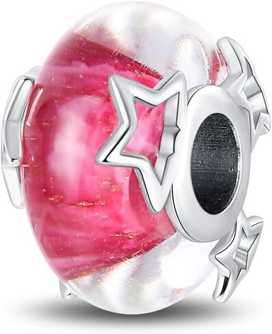 LNQOBU MURANO GLASS IRCMS لسوار 925 الجنيه الفضي الجنيه الفضة حبة قلادة ، وسحر مستدير على شكل قلب للأساور والقلائد in Kuwait