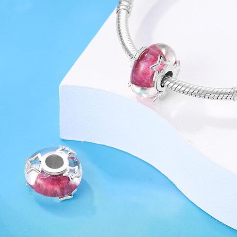 LNQOBU MURANO GLASS IRCMS لسوار 925 الجنيه الفضي الجنيه الفضة حبة قلادة ، وسحر مستدير على شكل قلب للأساور والقلائد in Kuwait