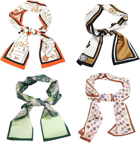 4 Pack Satin Silk Scarf for Women Head Hair Neck Bag Accessory Lightweight Bandana Gift Set in Saudi Arabia