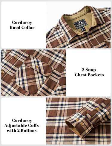 Cotrasen Flannel Shirt for Men Plaid Regular Fit Long Sleeve Cotton Button Up Casual Work Shirts Jacket with 2 Pockets in Saudi Arabia