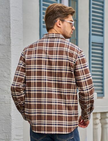 Cotrasen Flannel Shirt for Men Plaid Regular Fit Long Sleeve Cotton Button Up Casual Work Shirts Jacket with 2 Pockets in Saudi Arabia