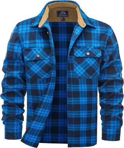 Cotrasen Flannel Shirt for Men Plaid Regular Fit Long Sleeve Cotton Button Up Casual Work Shirts Jacket with 2 Pockets in Saudi Arabia
