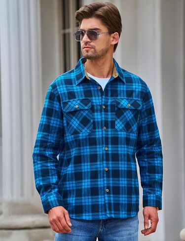 Cotrasen Flannel Shirt for Men Plaid Regular Fit Long Sleeve Cotton Button Up Casual Work Shirts Jacket with 2 Pockets in Saudi Arabia