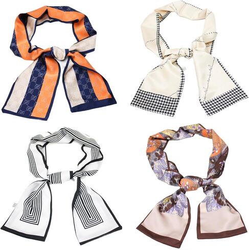 4 Pack Satin Silk Scarf for Women Head Hair Neck Bag Accessory Lightweight Bandana Gift Set in Saudi Arabia