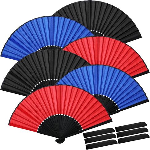 Chunful 6 Pieces Classic Folding Hand Fans Silk Bamboo Handheld Chinese Foldable Fans for Women Dancing Wedding Performance Party Favor Home Decorations Festival Gifts(Multicolor) in Saudi Arabia
