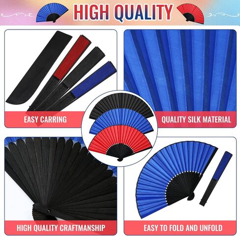 Chunful 6 Pieces Classic Folding Hand Fans Silk Bamboo Handheld Chinese Foldable Fans for Women Dancing Wedding Performance Party Favor Home Decorations Festival Gifts(Multicolor) in Saudi Arabia