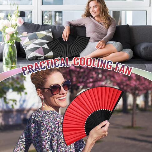 Chunful 6 Pieces Classic Folding Hand Fans Silk Bamboo Handheld Chinese Foldable Fans for Women Dancing Wedding Performance Party Favor Home Decorations Festival Gifts(Multicolor) in Saudi Arabia