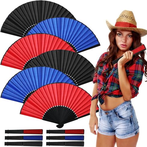 Chunful 6 Pieces Classic Folding Hand Fans Silk Bamboo Handheld Chinese Foldable Fans for Women Dancing Wedding Performance Party Favor Home Decorations Festival Gifts(Multicolor) in Saudi Arabia