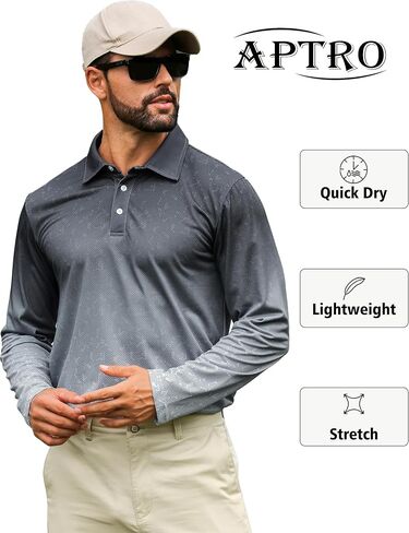 APTRO Long Sleeve Polo Shirts for Men Performance Golf Shirt Dry Fit Moisture Wicking Fashion Print T-Shirt in Kuwait