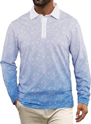 APTRO Long Sleeve Polo Shirts for Men Performance Golf Shirt Dry Fit Moisture Wicking Fashion Print T-Shirt in Kuwait