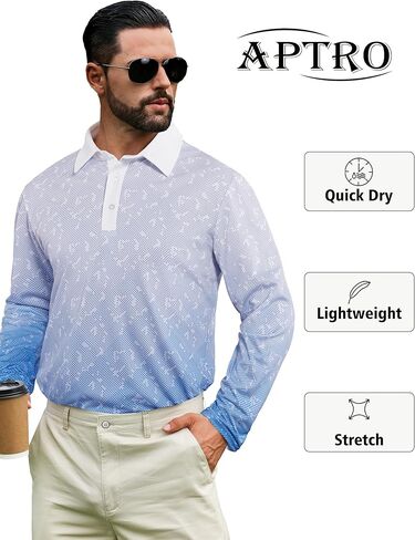 APTRO Long Sleeve Polo Shirts for Men Performance Golf Shirt Dry Fit Moisture Wicking Fashion Print T-Shirt in Kuwait