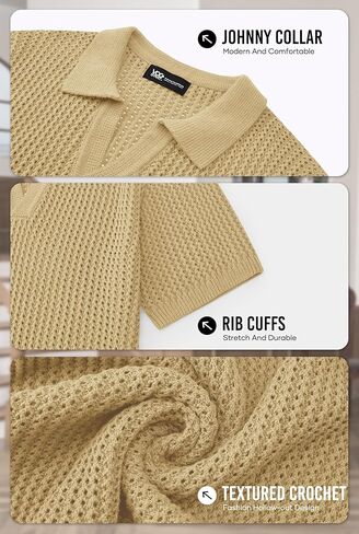 Mens Johnny Collar Polo Shirts Crochet Hollow Out Summer Casual Shirt (S-XXL) in Kuwait