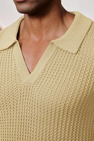 Mens Johnny Collar Polo Shirts Crochet Hollow Out Summer Casual Shirt (S-XXL) in Kuwait