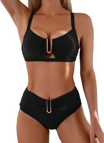 Women High Waisted Bikini Sets Bathing Suit Tummy Control Swimsuits Two Piece Swimsuit Tie Back Summer Swimsuit in Saudi Arabia