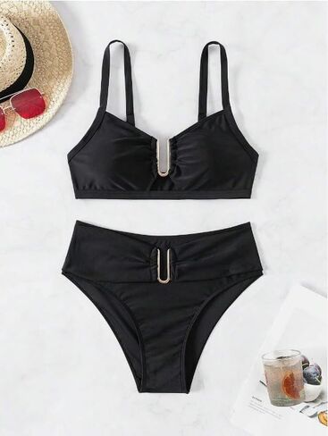 Women High Waisted Bikini Sets Bathing Suit Tummy Control Swimsuits Two Piece Swimsuit Tie Back Summer Swimsuit in Saudi Arabia