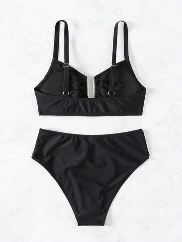 Women High Waisted Bikini Sets Bathing Suit Tummy Control Swimsuits Two Piece Swimsuit Tie Back Summer Swimsuit in Saudi Arabia