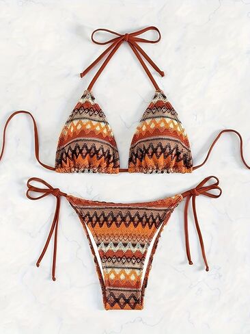 Sexy Bikini Sets for Women Two Piece Swimsuit - String Triangle Bikini Cheeky Boho Gold Brazilian Style Low Rise in Saudi Arabia