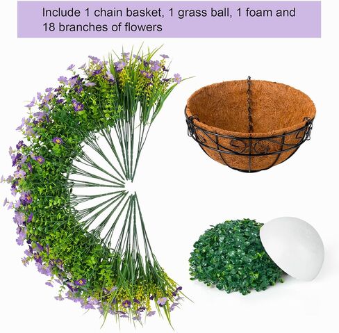 Ouddy Decor Artificial Hanging Flowers with Basket, Faux Silk Flowers in Coconut Lining Basket, Spring Summer Outdoor Decor Fake Hanging Plants for Garden Patio Yard Porch Lawn, Mixed Color in Saudi Arabia