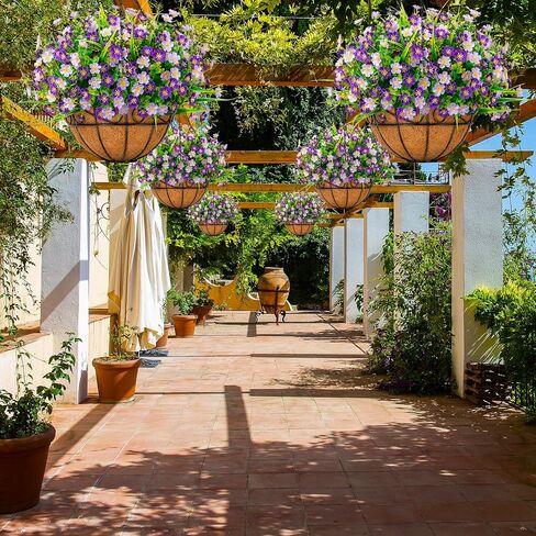 Ouddy Decor Artificial Hanging Flowers with Basket, Faux Silk Flowers in Coconut Lining Basket, Spring Summer Outdoor Decor Fake Hanging Plants for Garden Patio Yard Porch Lawn, Mixed Color in Saudi Arabia