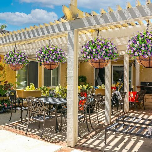 Ouddy Decor Artificial Hanging Flowers with Basket, Faux Silk Flowers in Coconut Lining Basket, Spring Summer Outdoor Decor Fake Hanging Plants for Garden Patio Yard Porch Lawn, Mixed Color in Saudi Arabia