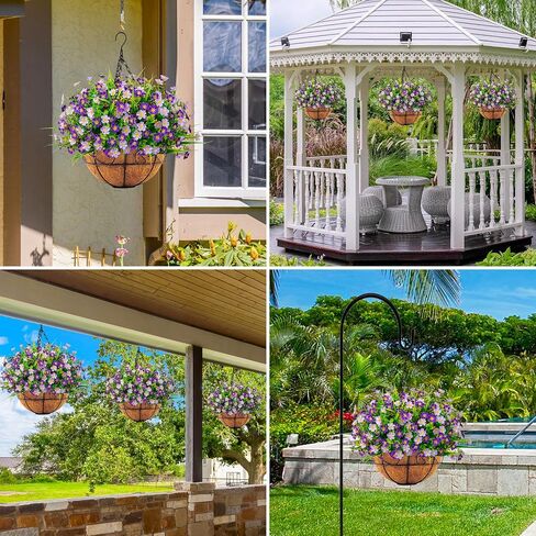 Ouddy Decor Artificial Hanging Flowers with Basket, Faux Silk Flowers in Coconut Lining Basket, Spring Summer Outdoor Decor Fake Hanging Plants for Garden Patio Yard Porch Lawn, Mixed Color in Saudi Arabia