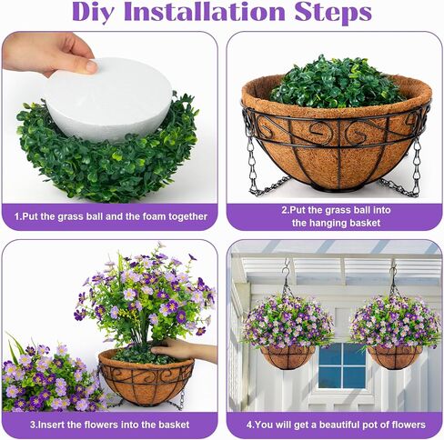 Ouddy Decor Artificial Hanging Flowers with Basket, Faux Silk Flowers in Coconut Lining Basket, Spring Summer Outdoor Decor Fake Hanging Plants for Garden Patio Yard Porch Lawn, Mixed Color in Saudi Arabia