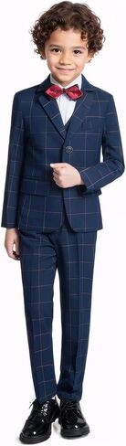 Boys Suit Formal Slim Fit Suit Set 5 Piece Kids Boys Tuxedo Plaid Suits Toddler Wedding Party Outfit in Saudi Arabia
