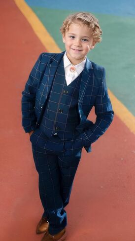 Boys Suit Formal Slim Fit Suit Set 5 Piece Kids Boys Tuxedo Plaid Suits Toddler Wedding Party Outfit in Saudi Arabia