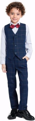Boys Suit Formal Slim Fit Suit Set 5 Piece Kids Boys Tuxedo Plaid Suits Toddler Wedding Party Outfit in Saudi Arabia