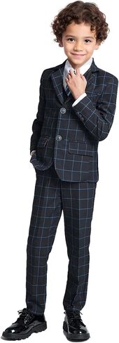 Boys Suit Formal Slim Fit Suit Set 5 Piece Kids Boys Tuxedo Plaid Suits Toddler Wedding Party Outfit in Saudi Arabia