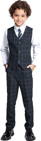 Boys Suit Formal Slim Fit Suit Set 5 Piece Kids Boys Tuxedo Plaid Suits Toddler Wedding Party Outfit in Saudi Arabia