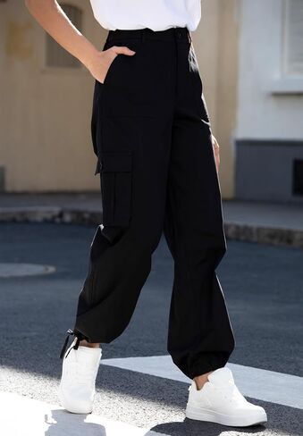Cargo Pants for Women High Waisted Women's Y2K Baggy Casual Pants with 6 Pockets and Elastic Waist in Kuwait