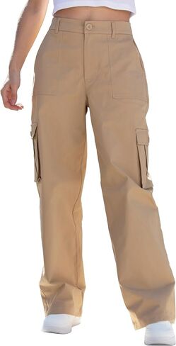 Cargo Pants for Women High Waisted Women's Y2K Baggy Casual Pants with 6 Pockets and Elastic Waist in Kuwait