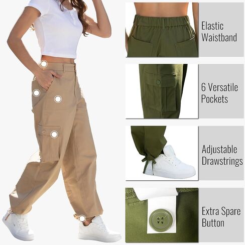 Cargo Pants for Women High Waisted Women's Y2K Baggy Casual Pants with 6 Pockets and Elastic Waist in Kuwait