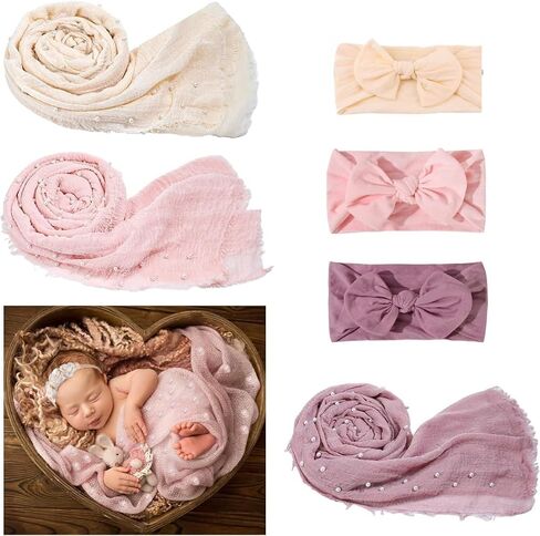 Newborn Photography Props Blanket-6 Pcs Baby Photoshoot Props Wrap for Boy Girl Baby Photo Props Blanket Headbands in Saudi Arabia