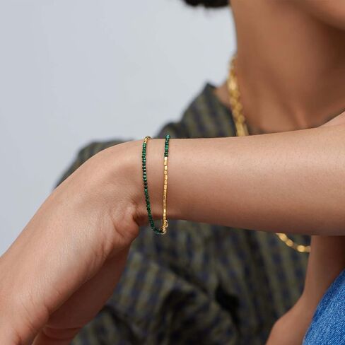 MEVECCO Bead Bracelet for Women Layered Stone Mixed Bracelets 18K Gold Plated Handmade Custom Beaded Charm Chain Bracelet Stack Jewelry Gifts in Saudi Arabia