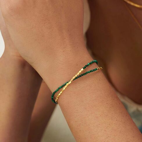 MEVECCO Bead Bracelet for Women Layered Stone Mixed Bracelets 18K Gold Plated Handmade Custom Beaded Charm Chain Bracelet Stack Jewelry Gifts in Saudi Arabia